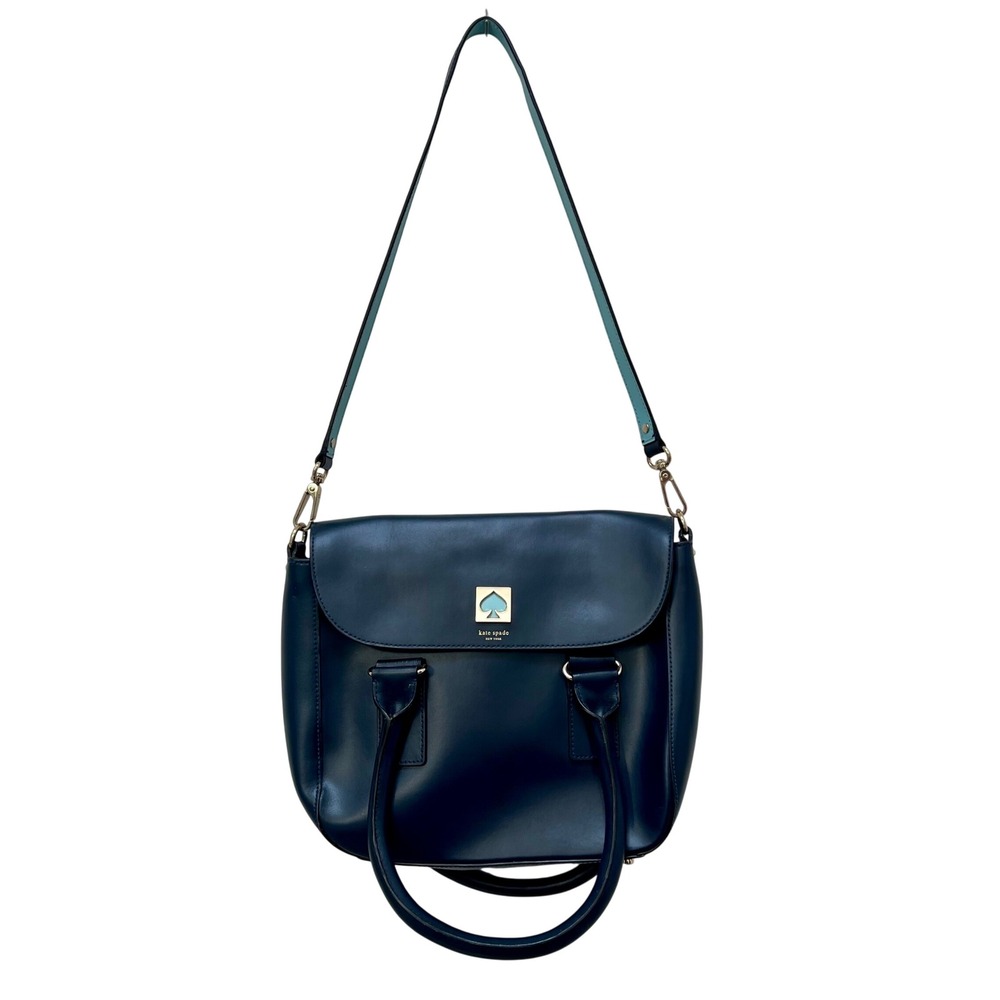 Kate Spade Bond Street Flo Navy Blue Leather Satchel Crossbody Strap Designer